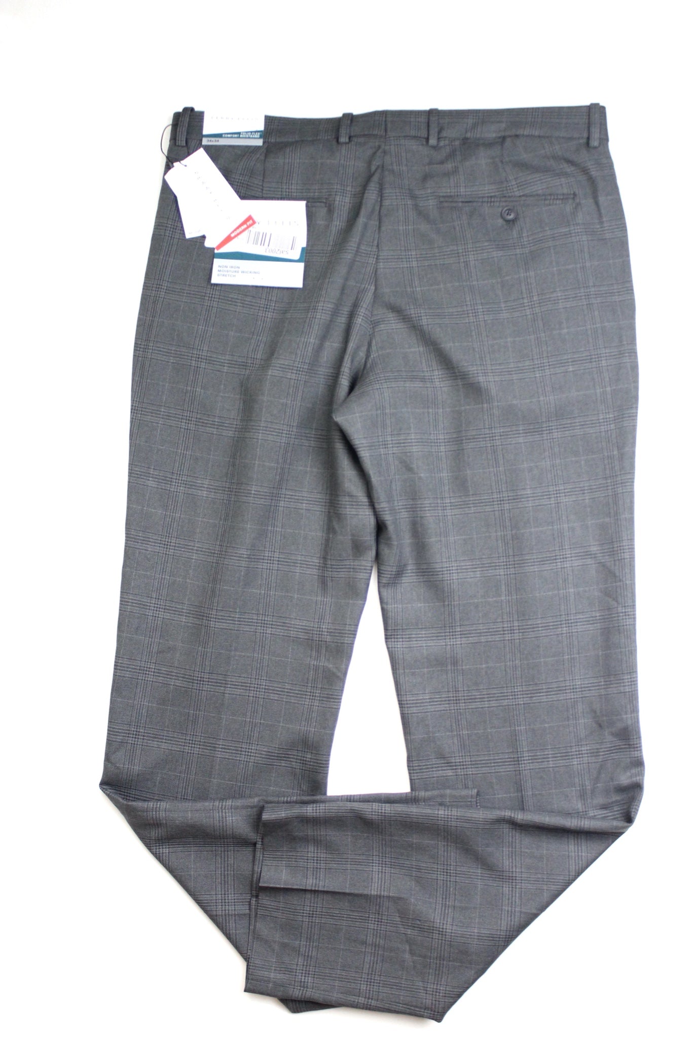 Perry Ellis Modern-Fit Subtle Check Performance Dress Pants 32 x 34 Grey