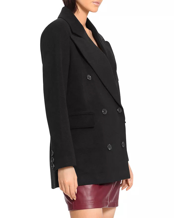 Avec Les Filles Womens Structured Short Double Breasted Coat Medium Black