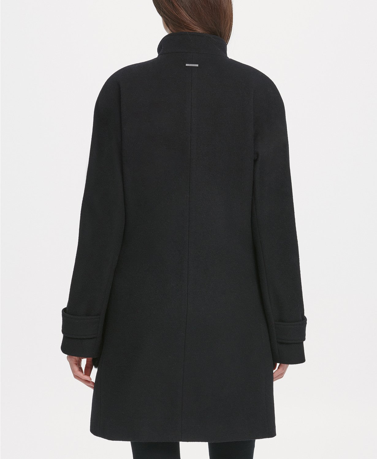 DKNY Womens Faux-Fur-Pocket Walker Coat Large Black Wool