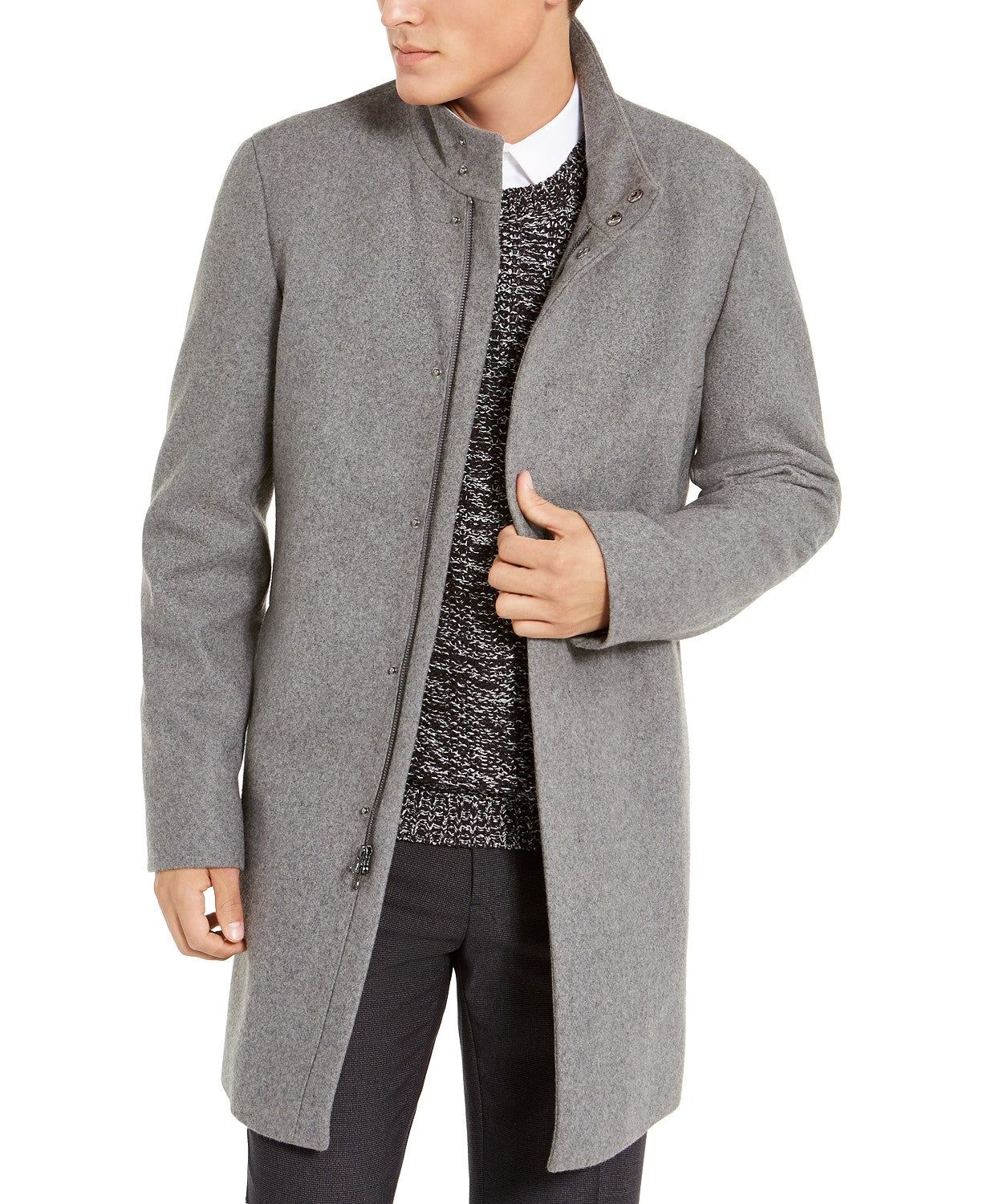 Calvin Klein Men's Mayden Slim-Fit Overcoat Coat 38R Light Grey Wool