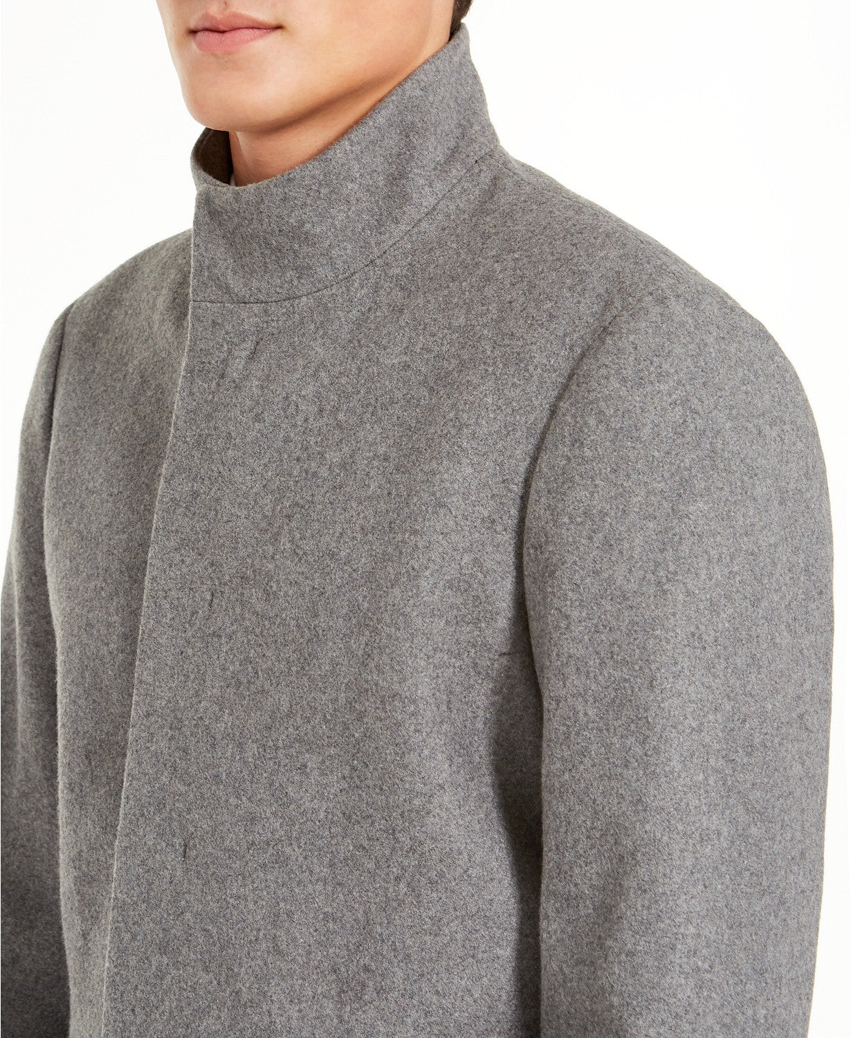 Calvin Klein Men's Mayden Slim-Fit Overcoat Coat 46R Light Grey Wool