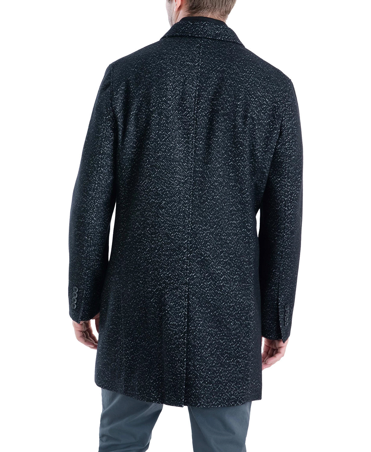 Michael Kors Men's Pike Slim Fit Top Coat 42R Black / White Overcoat