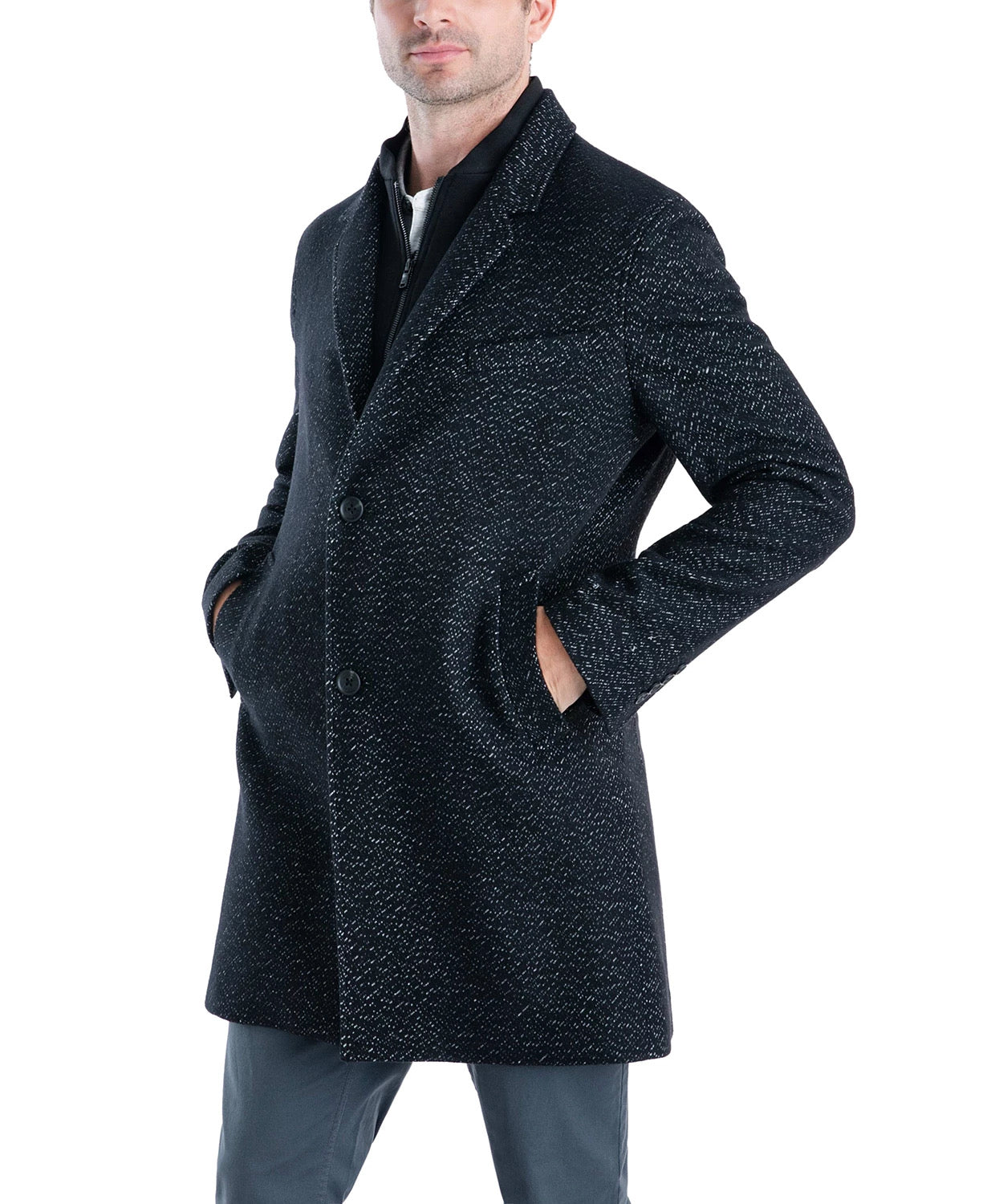 Michael Kors Men's Pike Slim Fit Top Coat 46R Black / White Overcoat