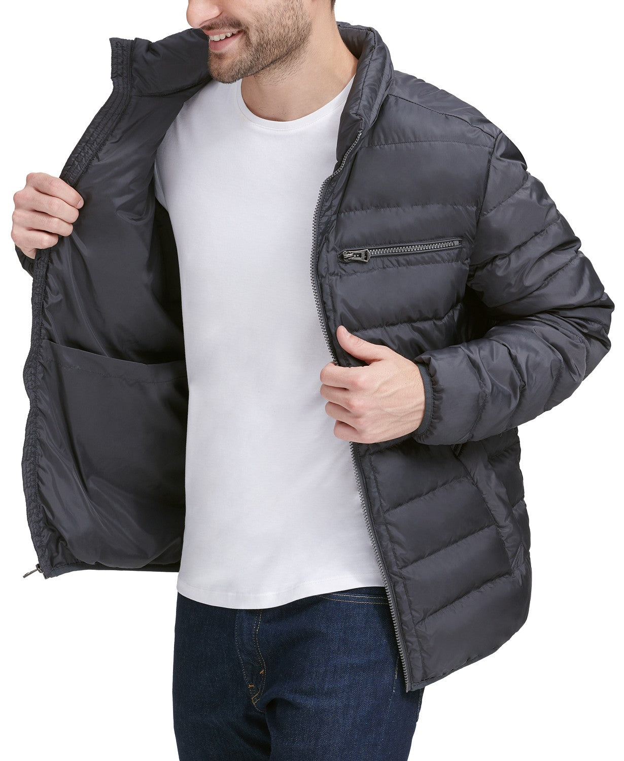 Cole Haan Men's Quilted Zip-Front Jacket Small Grey