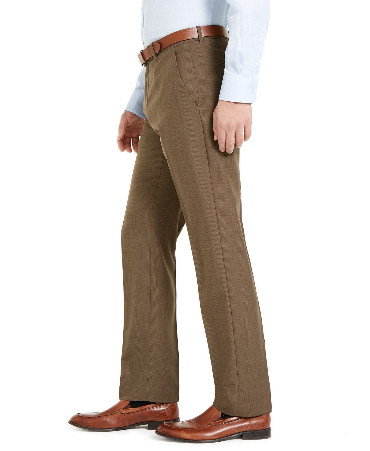 Perry Ellis Modern Fit Plaid Dress Pants 32 x 32 Brown Flat Front
