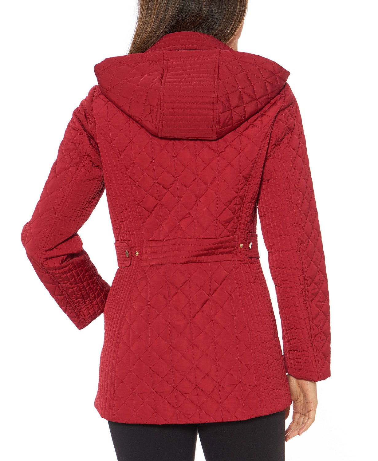 Jones New York Womens Hooded Quilted Jacket XS Solid Red