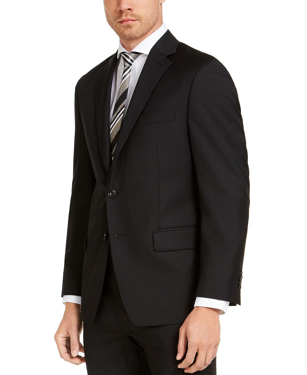 Michael Kors Men's Black Solid Suit Jacket 46L Classic-Fit Airsoft Stretch