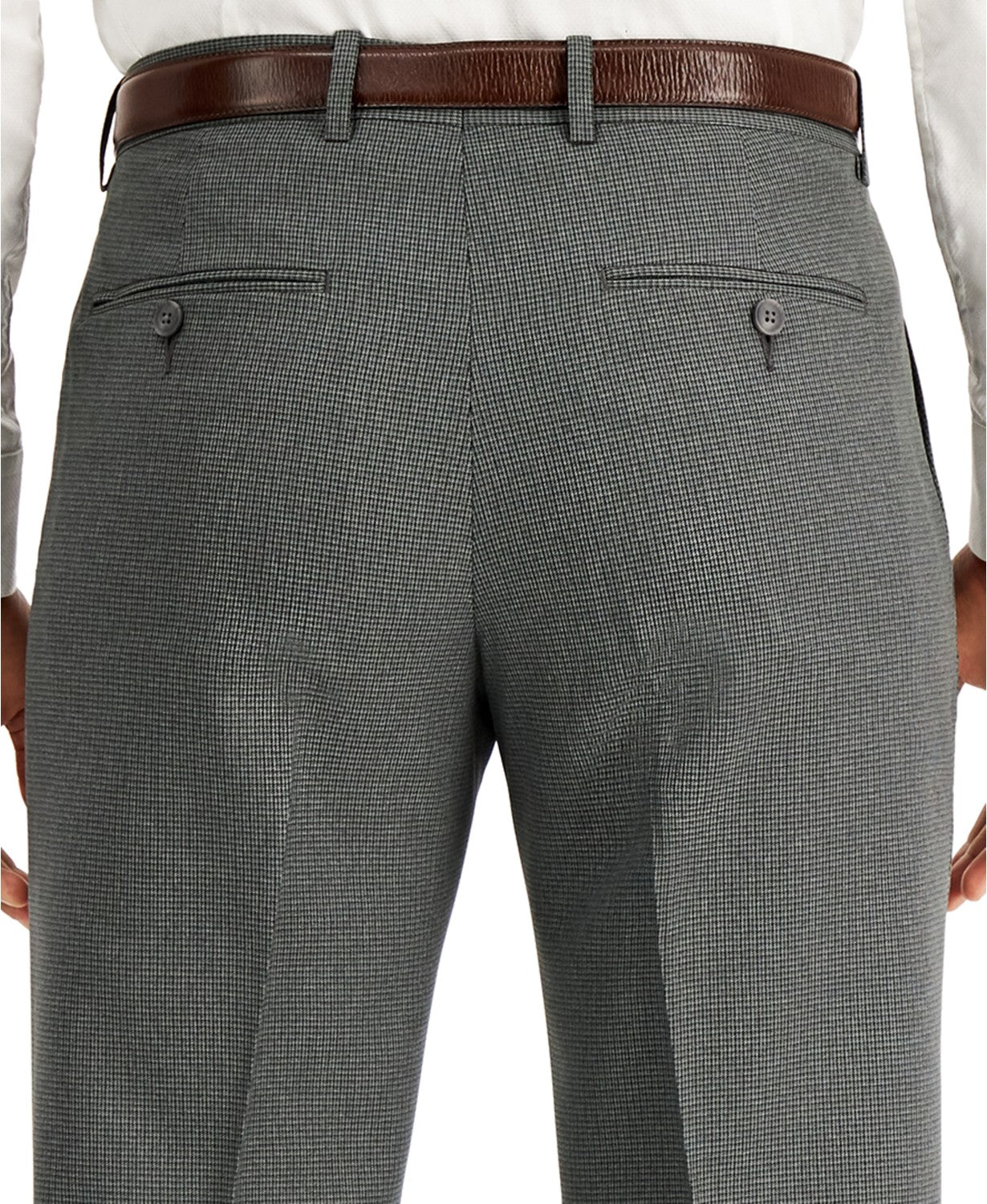 Perry Eliis Portfolio Modern Fit Plaid Performance Pants 36 x 32 Grey Blue