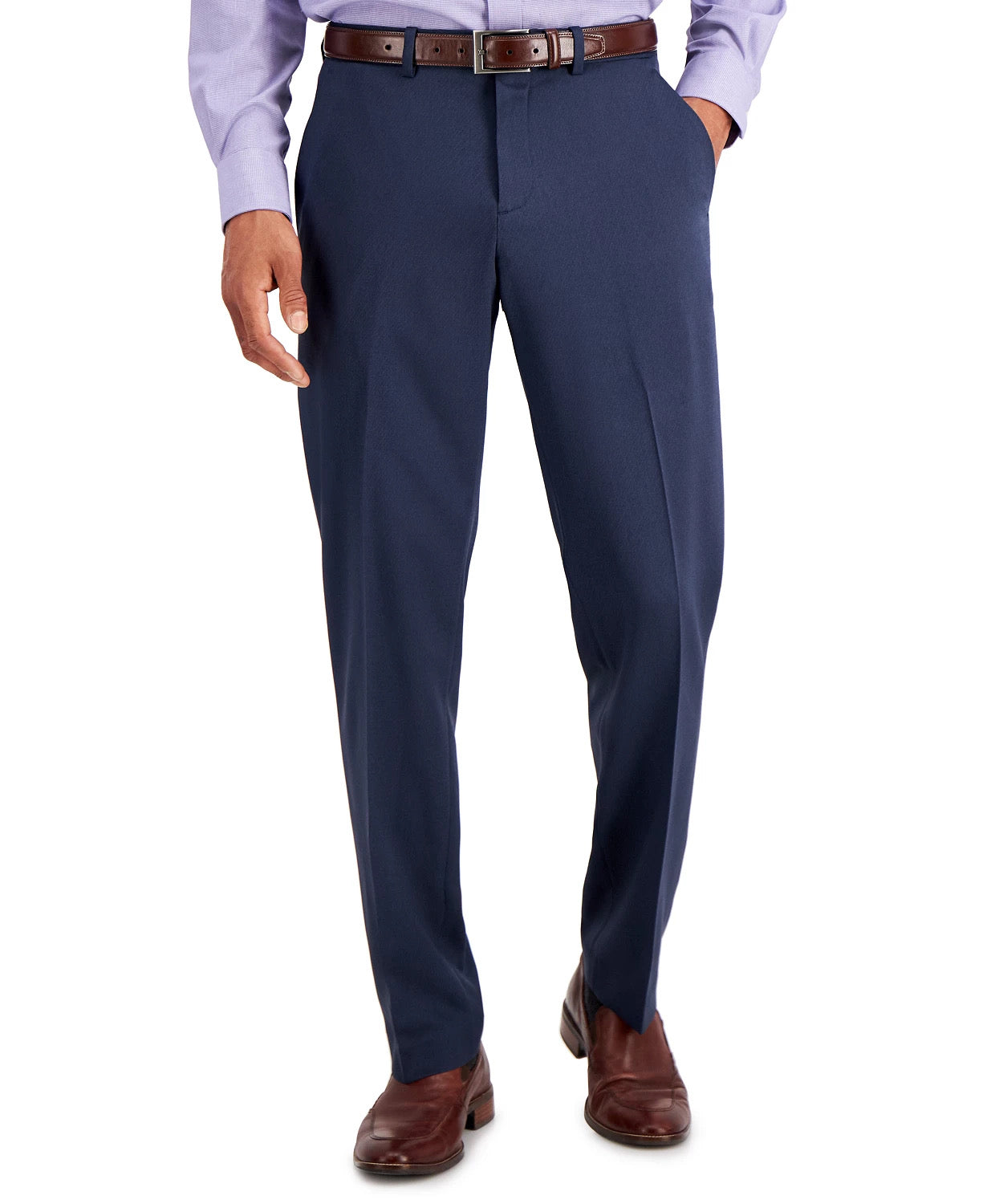 Perry Ellis Modern-Fit Subtle Check Performance Dress Pants 30 x 32 Navy Blue