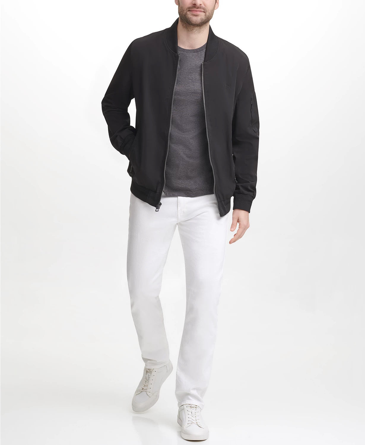 Calvin Klein Men's Full-Zip Flight Jacket XL Solid Black