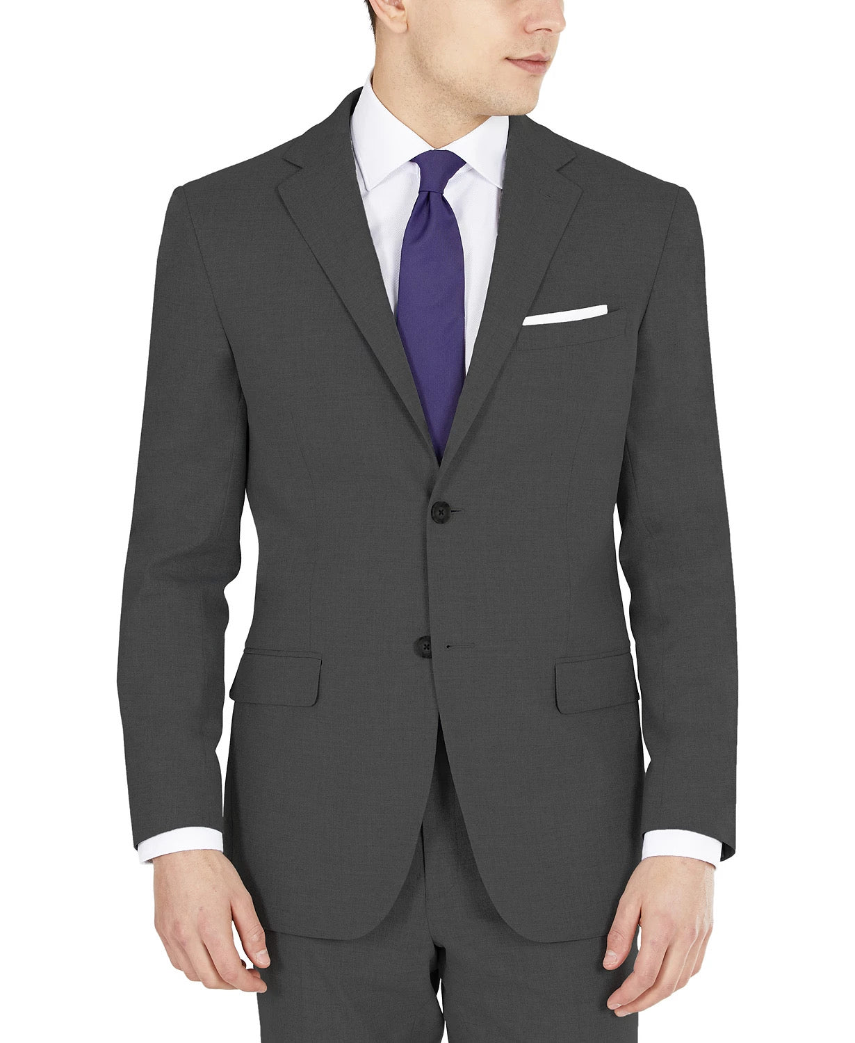 DKNY Men's Modern-Fit Stretch Suit Jacket 41R Solid Charcoal Grey