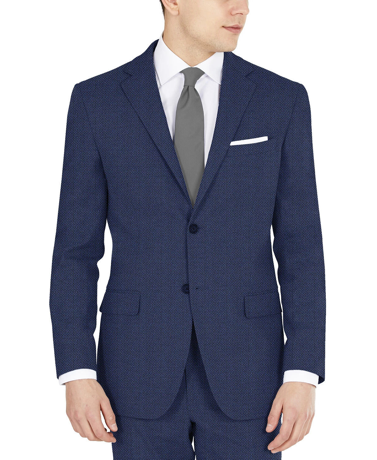 DKNY Men's Suit Jacket 46R Blue Tic Modern-Fit Performance Stretch