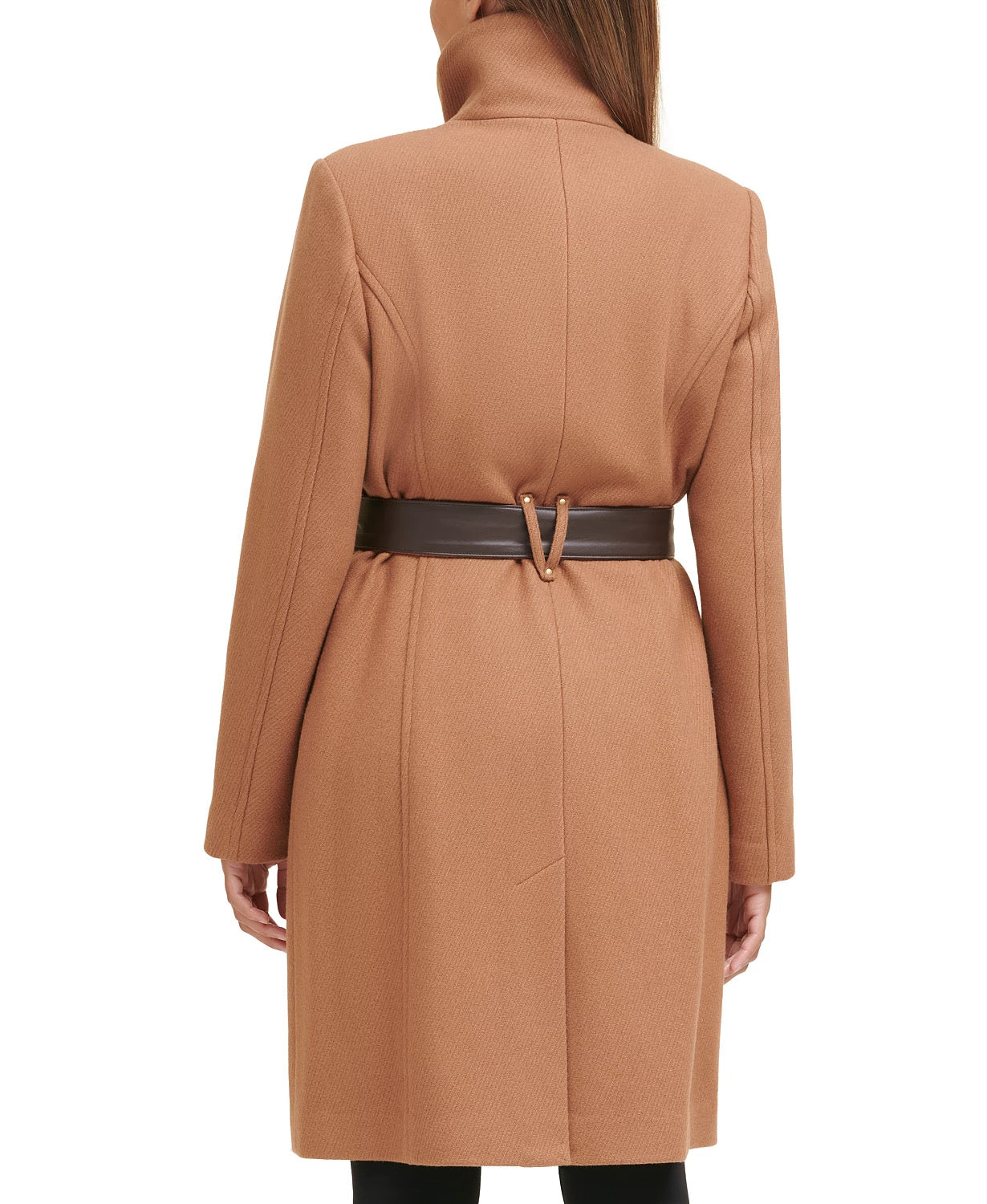 Cole Haan Women's Belted Single-Breasted Wrap Coat Camel Brown Size 6