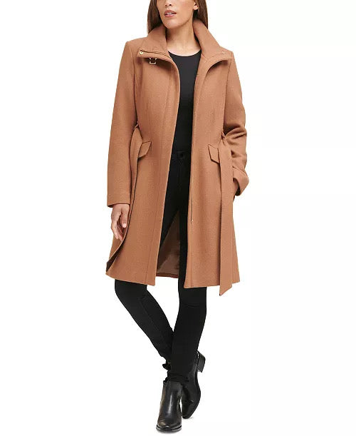Cole Haan Women's Belted Single-Breasted Wrap Coat Camel Brown Size 6