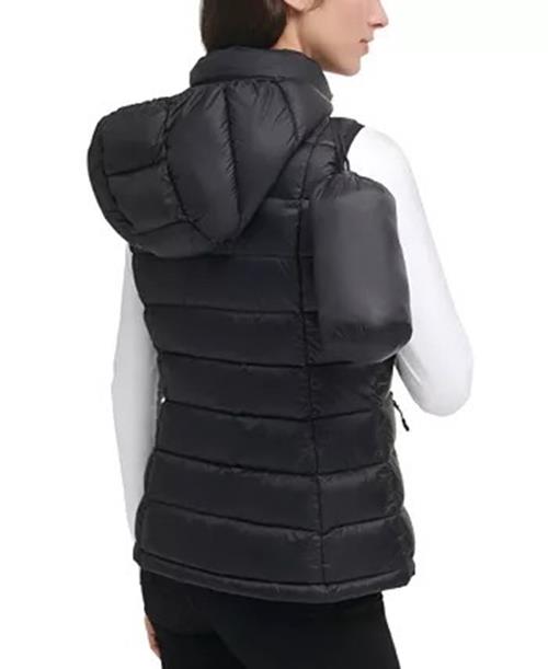 CHARTER CLUB Women's Packable Hooded Down Puffer Vest Large Black
