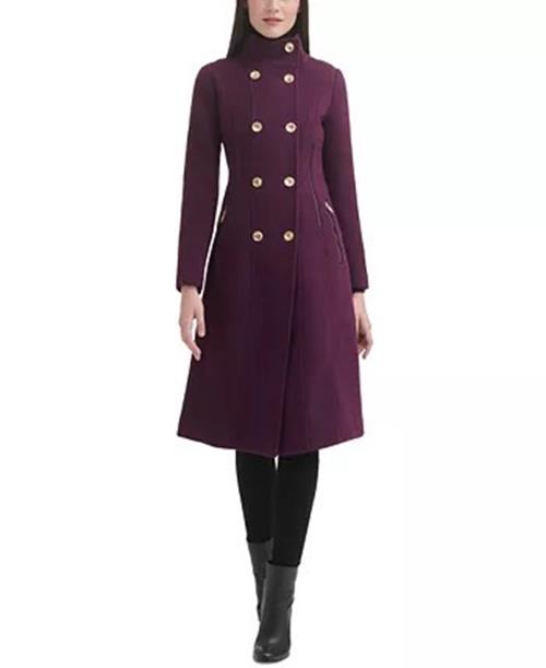Guess Double-Breasted Walker Coat Large Eggplant Women's Wool