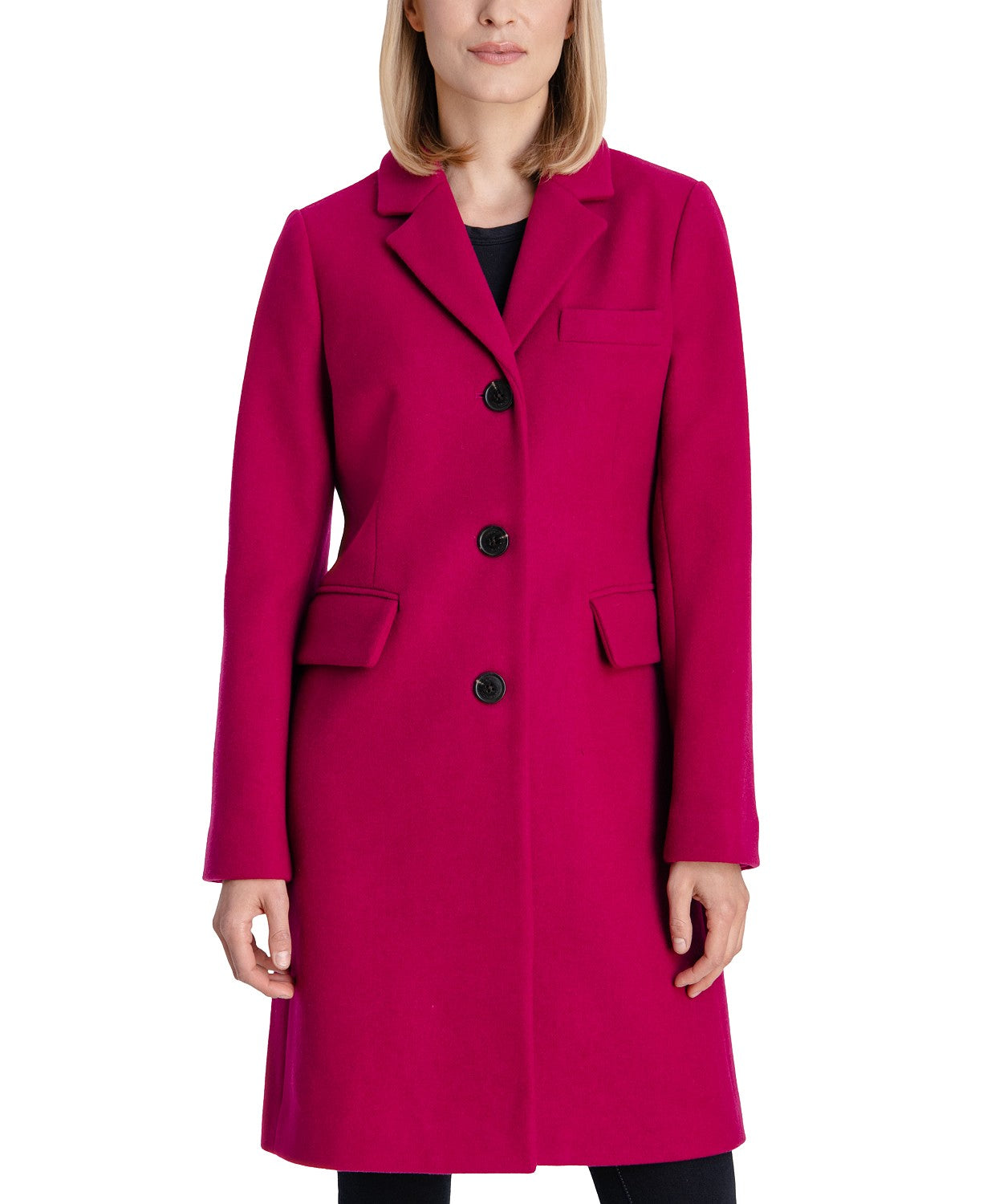 Michael Kors Women's Single-Breasted Walker Coat Large Azalea Pink