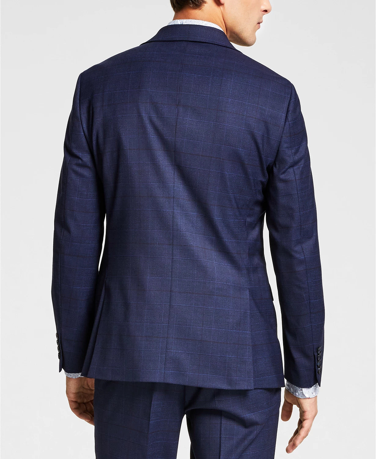 Bar III Men's Skinny Fit Navy Blue Plaid Suit Jacket 40S Sport Coat
