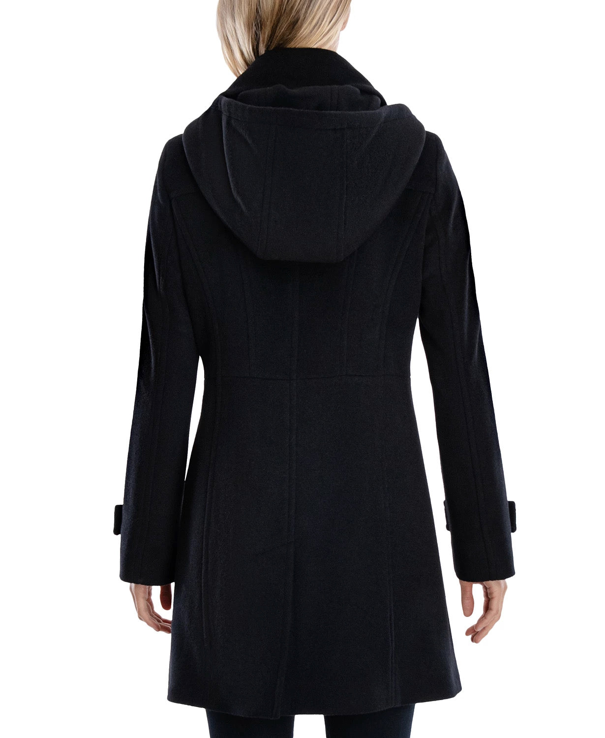 Michael Kors Plus Womens Hooded Full Zip Wool Coat Solid Black 1X
