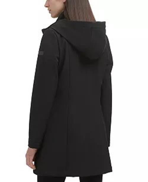 DKNY Bibbed Womens Softshell Hooded Raincoat Coat Medium Black Coat