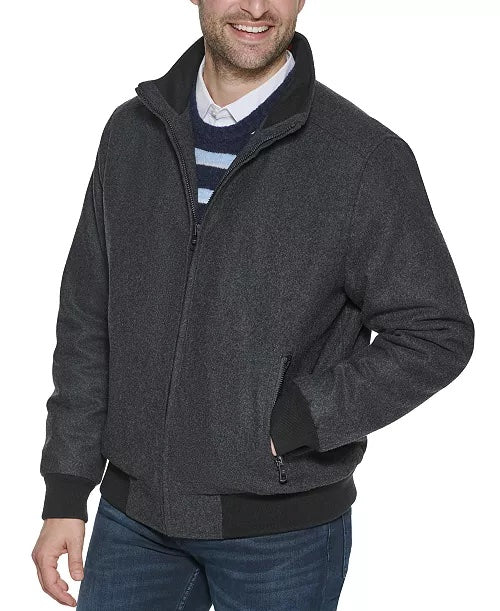 Calvin Klein Men's Wool Bomber Jacket Medium Knit Trim Charcoal Grey Coat