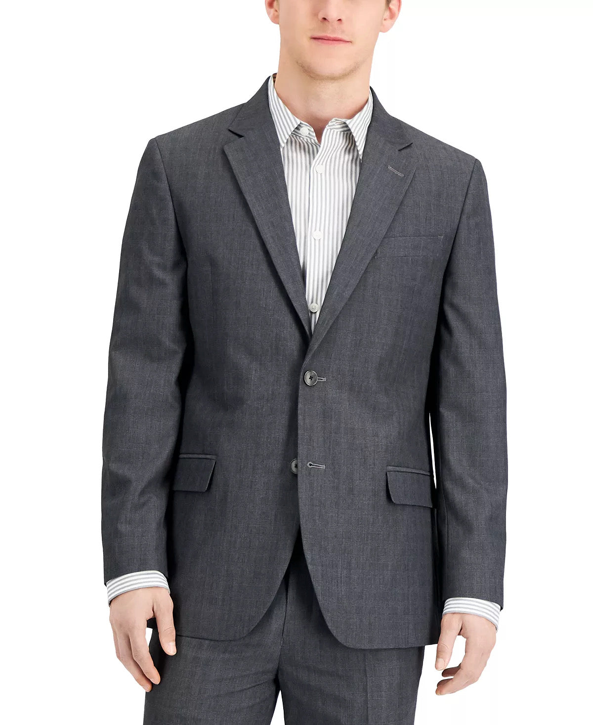 NAUTICA Men's Modern-Fit Bi-Stretch Suit Jacket Charcoal Plaid 40S JACKET ONLY
