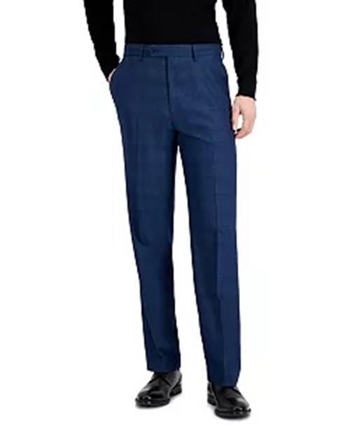 Nautica Men's Modern-Fit Bi-Stretch Suit Pants Navy Blue Plaid 34 x 32