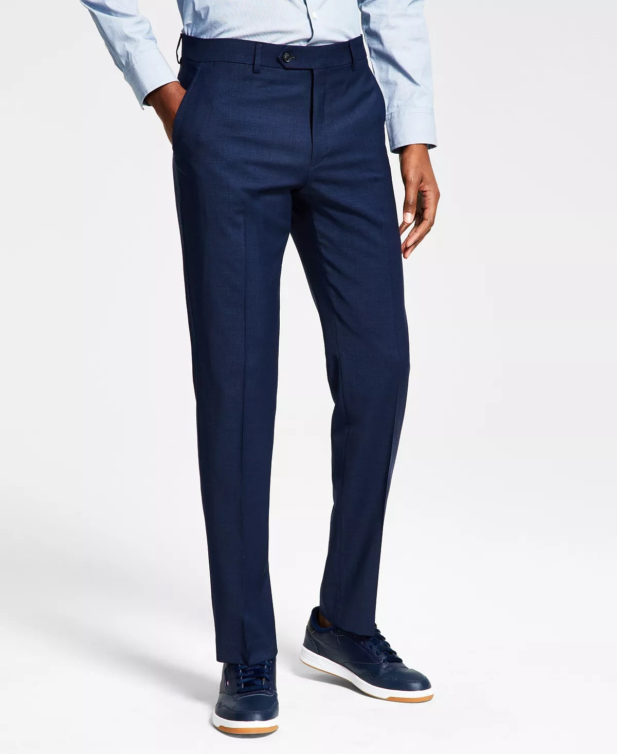 Tommy Hilfiger Mens Modern Fit TH Flex Suit Dress Pants Blue 42 x 30 Sharkskin