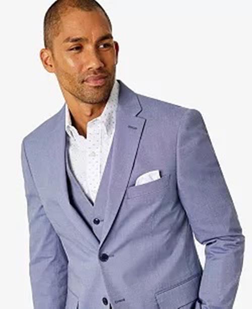 TOMMY HILFIGER Mens Chambray Suit Jacket 38R Blue Modern-Fit TH Stretch
