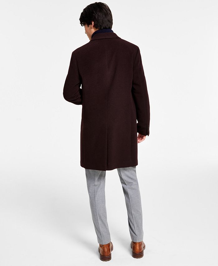 Tommy Hilfiger Mens Addison Wool-Blend Trim Fit Overcoat Coat 42R Black