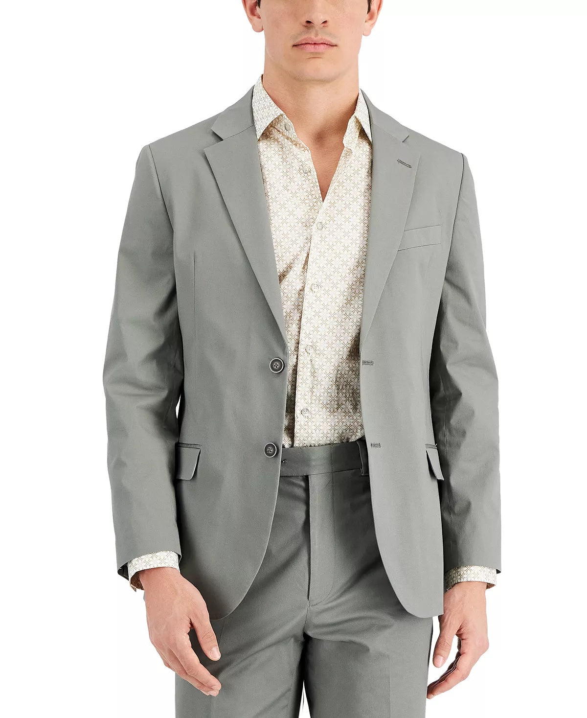 NAUTICA Men's Suit Jacket Grey 40L Modern-Fit Stretch Cotton Solid