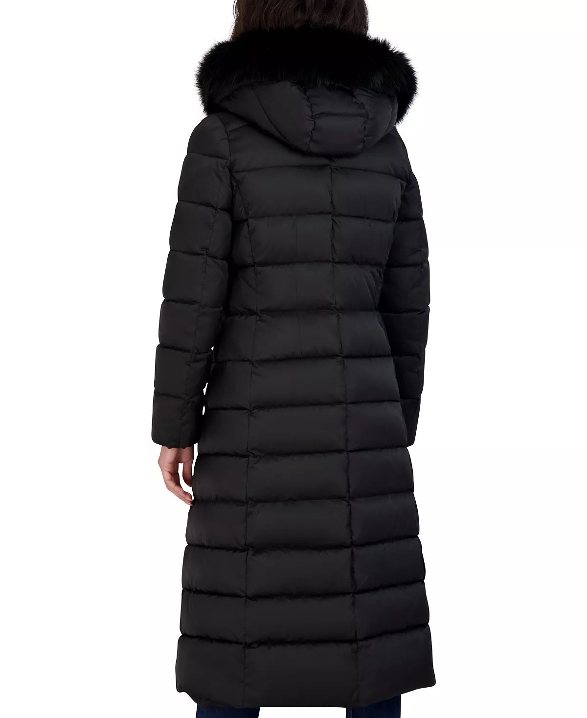 TAHARI Women's Faux-Fur-Trim Hooded Maxi Puffer Coat Black Small