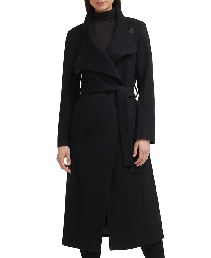KENNETH COLE Women's Asymmetric Belted Maxi Coat 14 Black Wool