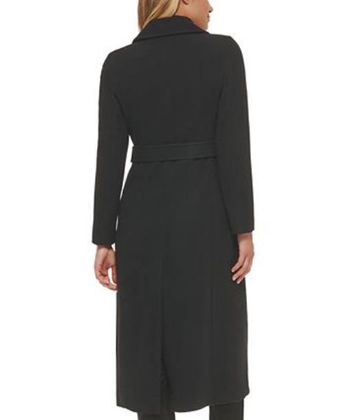 Calvin Klein Womens Belted Wrap Coat Size 6 Black Wool