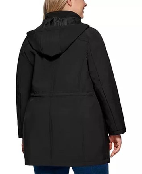 DKNY Plus Size Hooded Anorak Raincoat Black 1X Coat