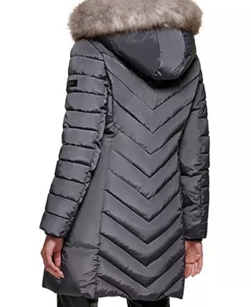 DKNY Women's Water-Resistant Puffer Coat XL Charcoal Grey