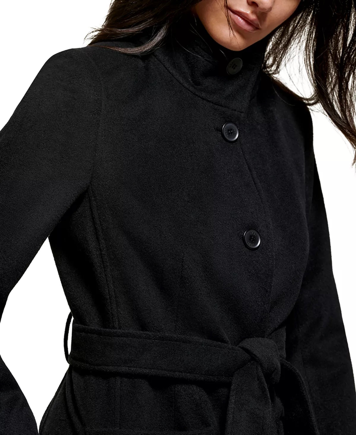 DKNY Women's Stand-Collar Button-Front Coat Black XL NO BELT