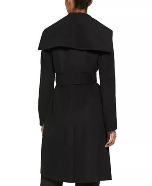 DKNY Women's Button-Front Belted Coat Medium Black Wool