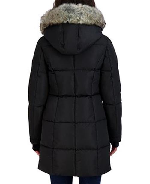 NAUTICA Women's Faux-Fur-Trim Hooded Puffer Coat Small Black