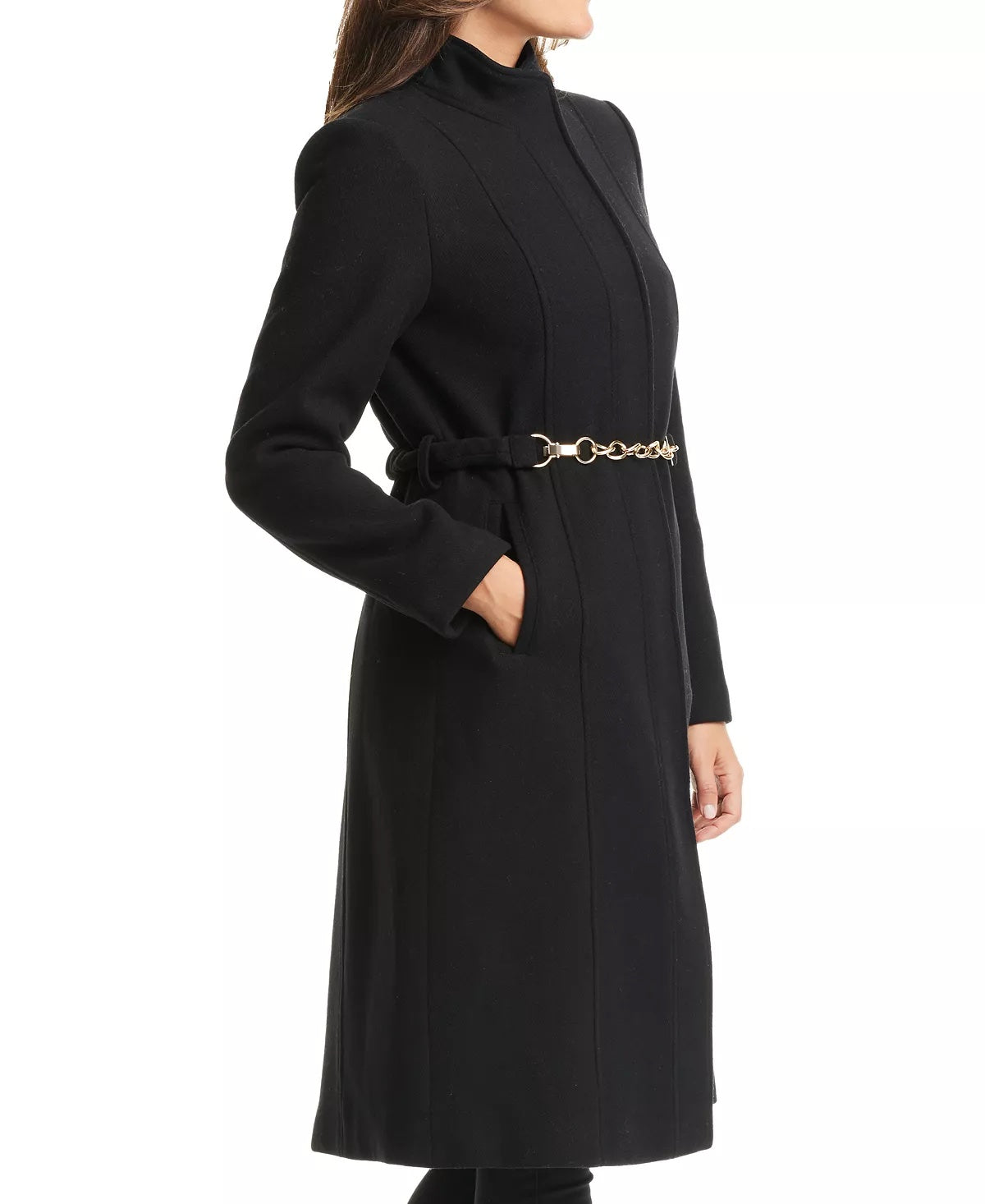 VINCE CAMUTO Women's Chain Belted Maxi Coat Black XL NO BELT