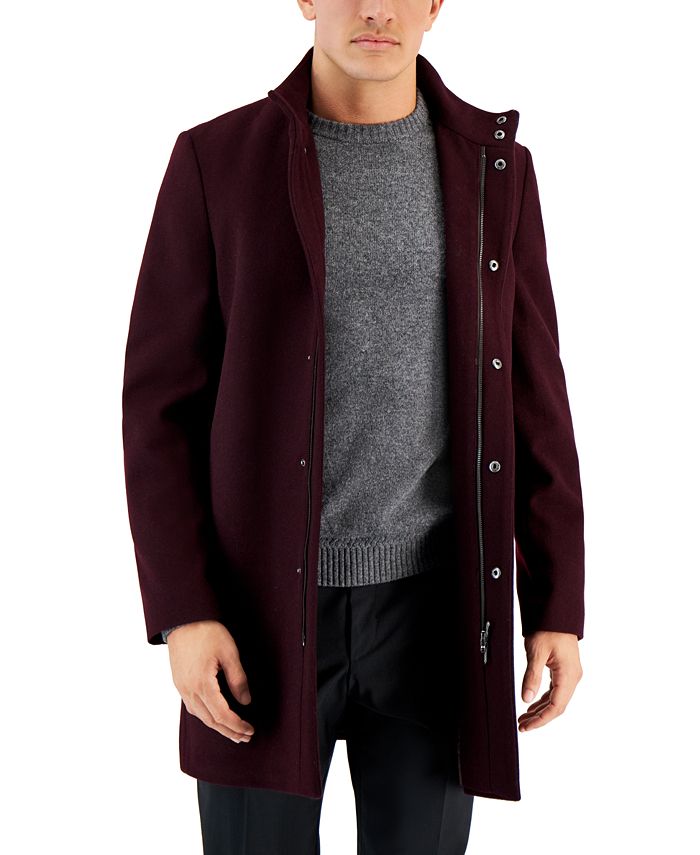 Calvin Klein Men's Mayden Slim-Fit Overcoat Coat 44L Burgundy Wine Wool