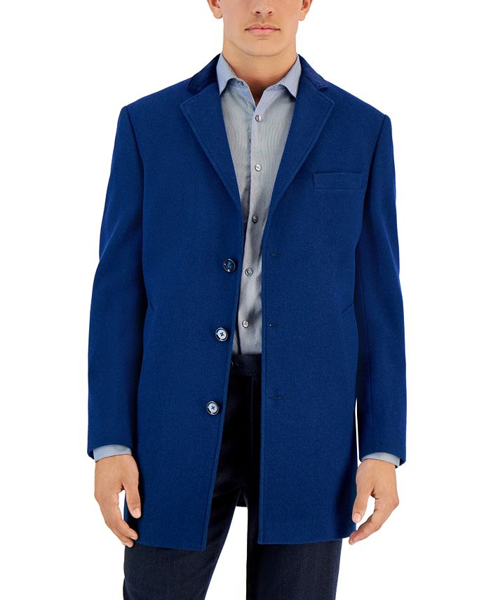 TALLIA Men's Three-Button Wool Overcoat Coat XXL Blue Slim Fit Coat