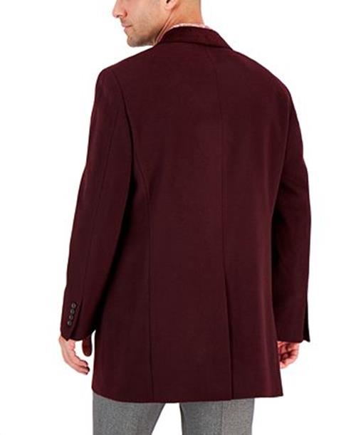 TALLIA Men's Three-Button Wool Overcoat Coat Medium Burgundy Slim Fit Coat