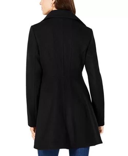 LAUNDRY BY SHELLI SEGAL Women's Double-Breasted Skirted Coat Black Small Wool