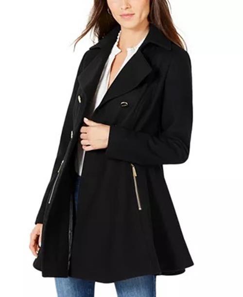 LAUNDRY BY SHELLI SEGAL Women's Double-Breasted Skirted Coat Black Small Wool