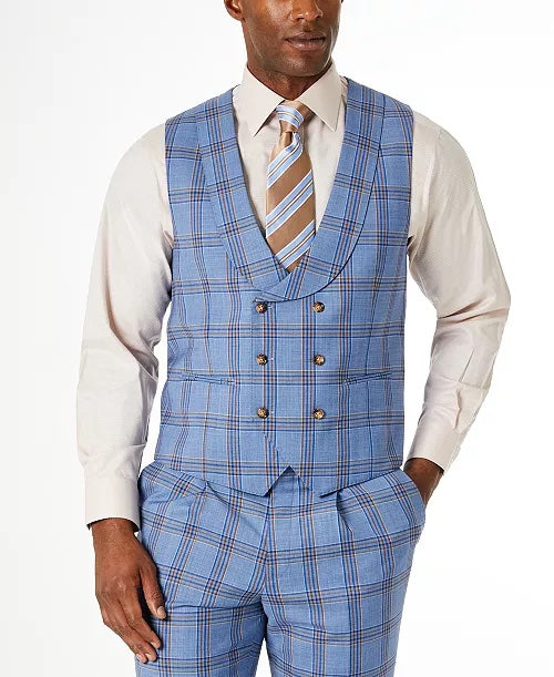 Tayion Collection Men's Suit Vest Blue Medium Classic-Fit Wool Blend