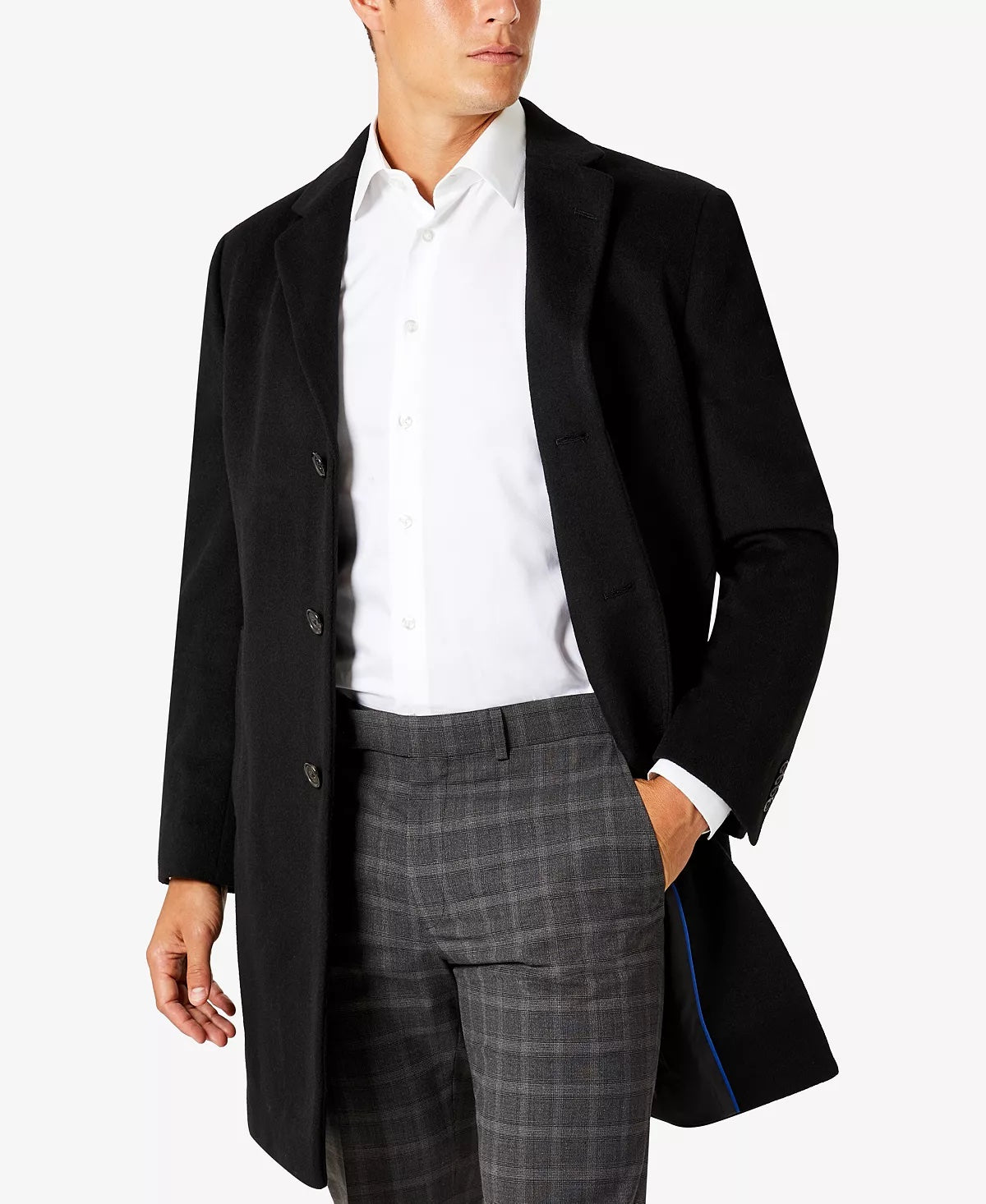 Kenneth Cole Reaction Men's Slim Fit Overcoat 38S Single Breasted Black Coat