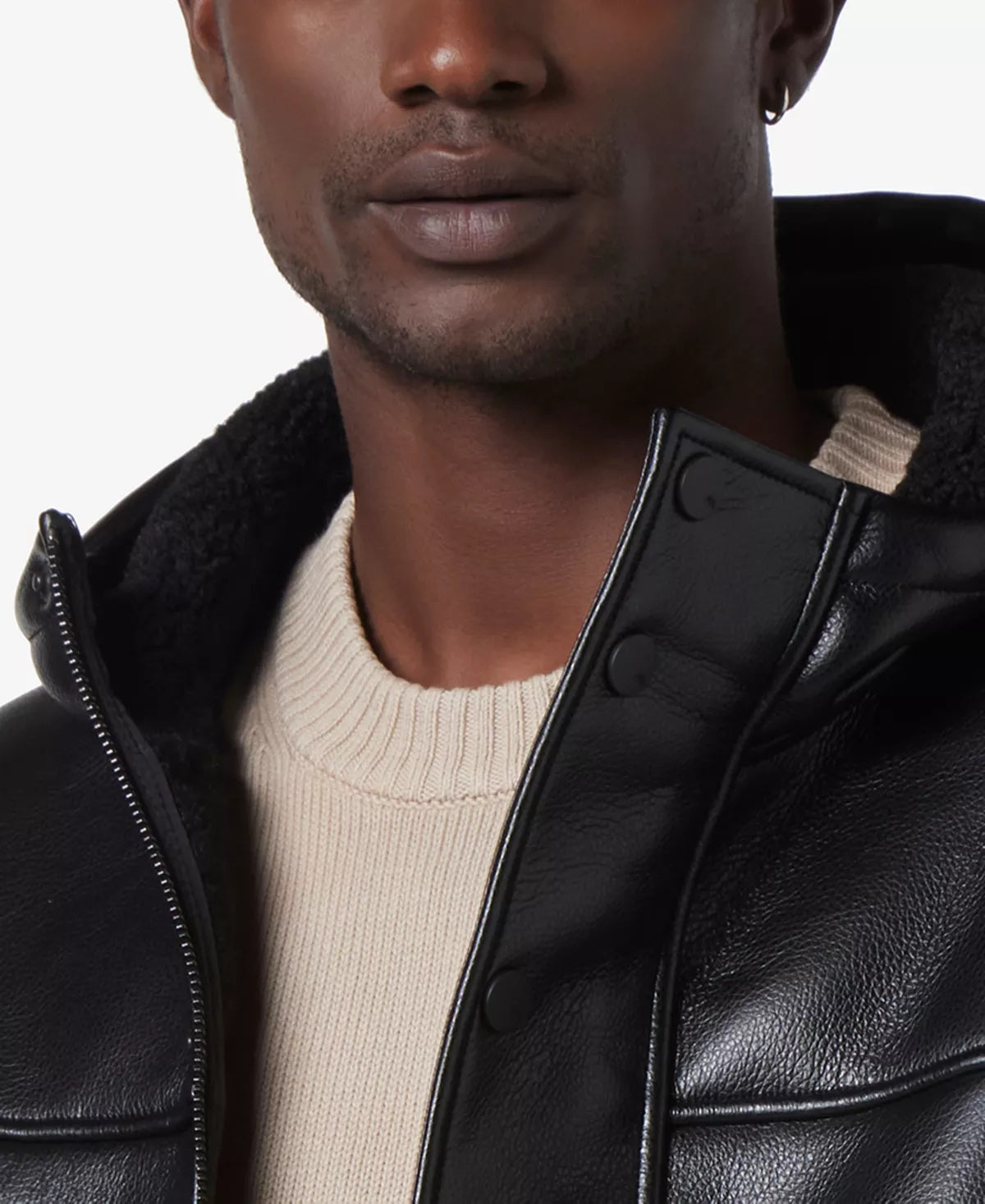 Marc New York Men's Parka Jacket Black Medium Donohue Faux Leather Fleece-Lined