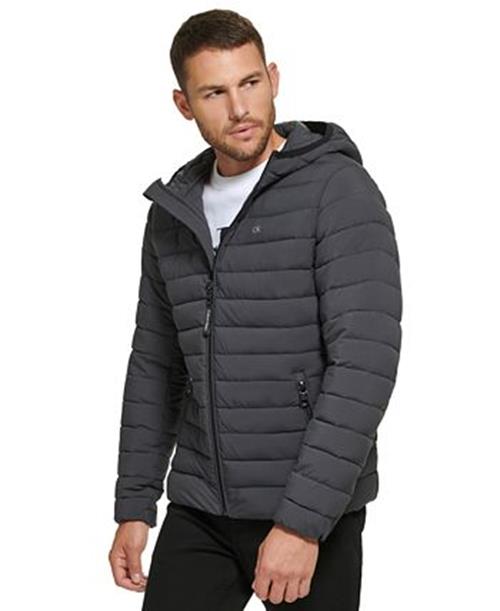 CALVIN KLEIN Men's Hooded & Quilted Packable Jacket Small Iron Grey