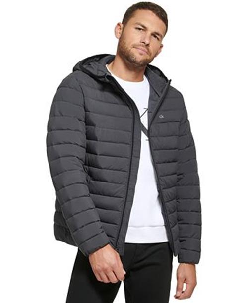 CALVIN KLEIN Men's Hooded & Quilted Packable Jacket Small Iron Grey